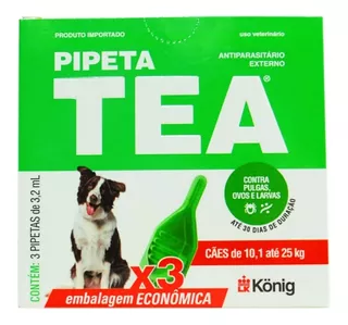 Antipulgas Pipeta Tea 3,2ml Para Cães 10,1 Até 25kg Kit C/ 3