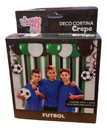 Kit Decoración Fútbol Cumpleaños Cortina + Globos Perlados