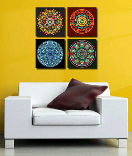 Kit 4 Quadros Decorativo Mandala Para Sala