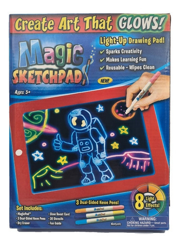 Tablero De Dibujo Con Luz Led Mágico Magic Pad 6 Marcadores Color Rojo/Azul