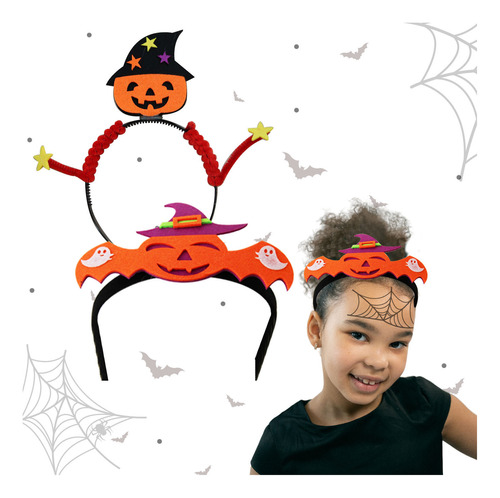 12 Pza Disfraz Diadema Calabaza Bruja Halloween Fiesta Noche