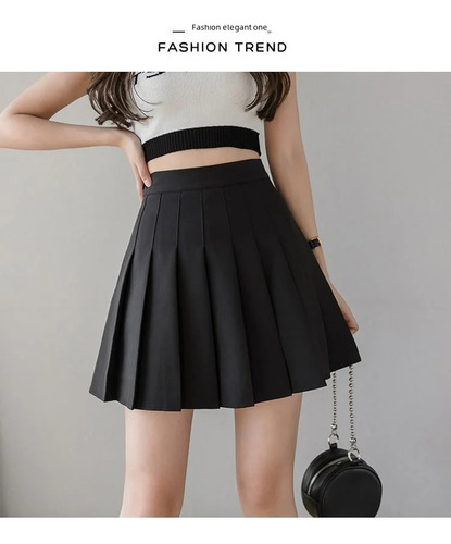 Minifalda Plisada Negra De Cintura Alta Para Niña, Uniforme