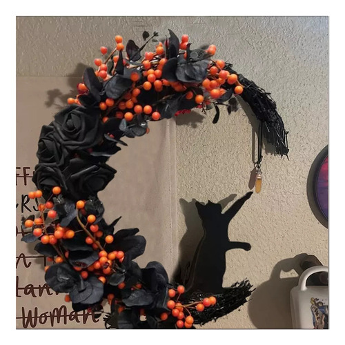 Coroa De Gatos Halloween Moon Para Decoração De Casa