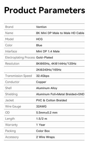 Fio Mini Displayport do 1 Mini Display Port macho em 1 Mini Display Port macho Vention HCGLG negro do 1.5m