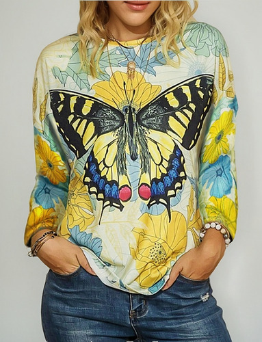 Playera De Manga Larga Con Estampado De Mariposas