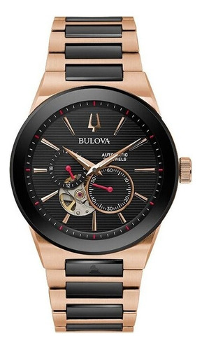 Reloj Bulova Colección Modern Para Caballero. 98a236 Color de la correa Negro/Oro rosa Color del bisel Negro Color del fondo Negro