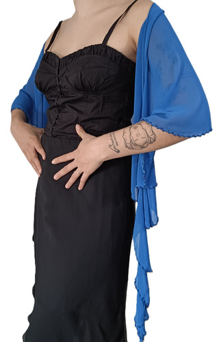 Chal De Fiesta Madrina Traslucido Simil Gasa Con Canutillos Azul Claro Liso U