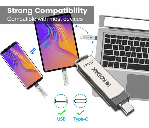 Pen Drive Kodak Dual K273 Series Usb-a 3.2 / Tipo-c 256 Gb C