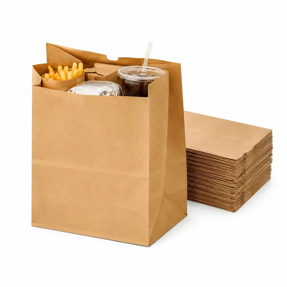 Kit 100 Sacos De Papel Kraft Pardo Liso GG Extra Grande 30x19x32 Delivery Marmitex Lanches Hamburgueria Ifood Restaurante E Padaria Embalagem Resistente Sos Premium Sem Alça Mimosidades Tamanho GG