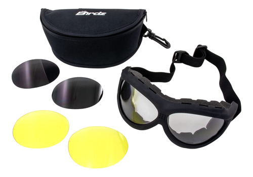 Birdz Buzzard - Kit De Gafas De Motocicleta Con Marco Negro,