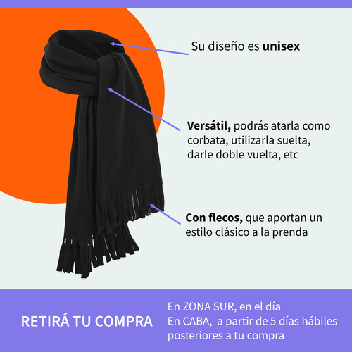 Bufanda Invierno Lisa Suave Cuello Otoño Urbano Unisex Negro Único