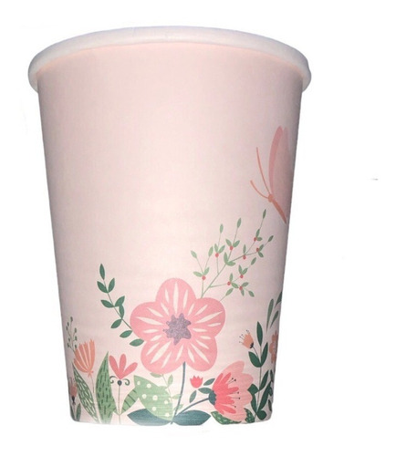 Vaso De 270 Ml Color Rosa,flores Y Mariposa