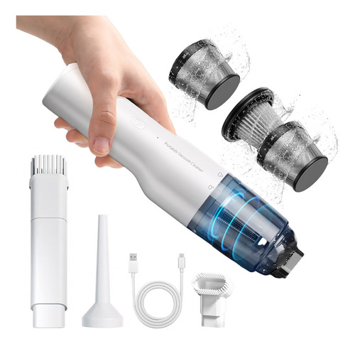 Aspiradora Inalámbrica ST XCQ-02 Portátil De Mano Para Auto Mini Automovil Carros 18kpa Con 2 Filtros Hepa Metálico Air Dusters Vacuum Cleaner Accesorios Aspiradora Color Blanco
