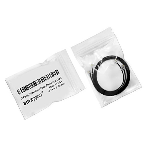 (2 Unidades) Cable De Teléfono Negro De 5 Pies Rj11 Ma...
