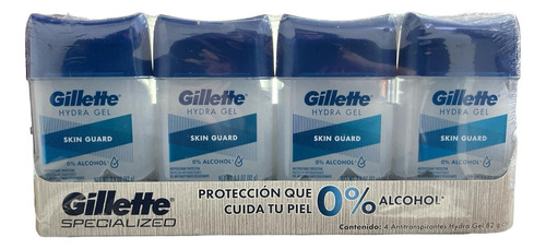 Pack 4 Gillette Hydra Gel Skin Guard 82g C/u Fragancia Masculina