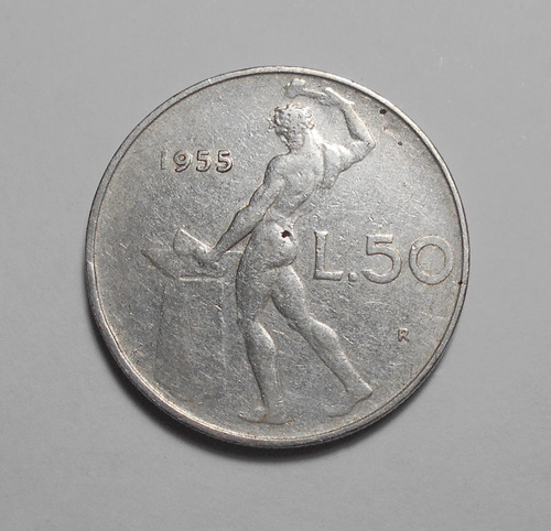Italia 50 Liras 1955 R  Gran Moneda De Acero - Vulcano