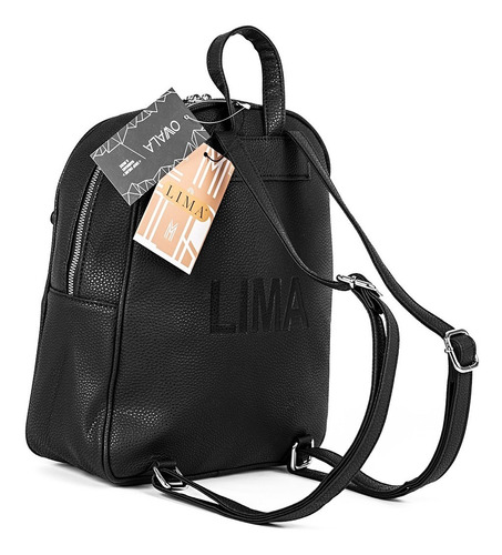 Imagen 5 de 7 de Mochila Mujer Urbana Negra Dama Bolsillos Lima