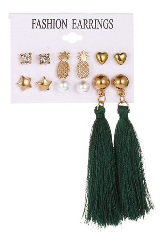 Set De Aretes Con Borlas Verdes