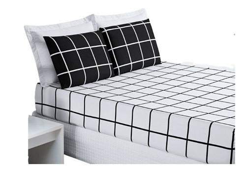 Jogo De Lençol Roupa De Cama Casal Padrão Preta 200 Fios Cor Preto