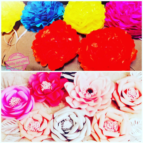 Fiestas Patrias. 10 Pompones+ 6 Flores Gigante De Papel | Envío gratis