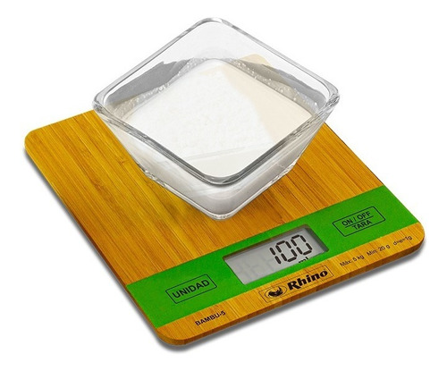 Bascula Digital Rhino Cocina Elegante Bambu5 Kg Precisión 1g Capacidad máxima 5 g Color Marrón claro