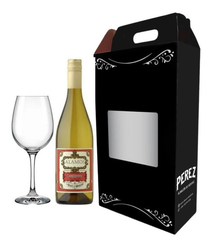 Vino Alamos Chardonnay 750 Ml + Copa Vino - Perez Tienda -