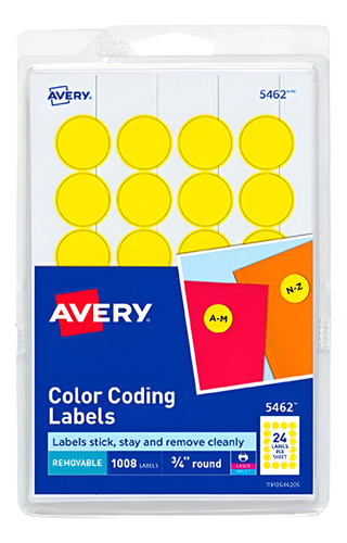 Etiqueta Removible Redonda Varios Colores Avery (18 Paq.) Amarillo