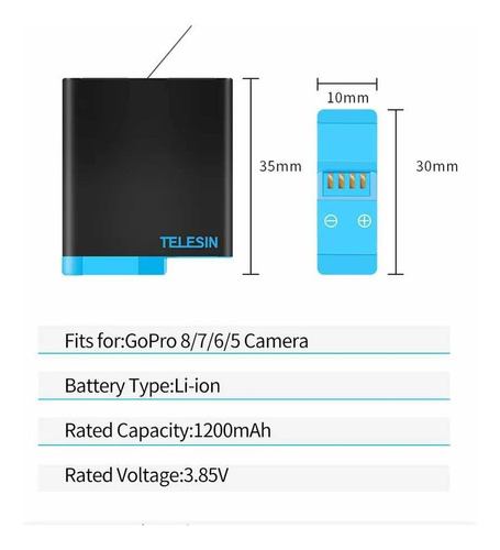 Bateria Telesin Gopro Hero 8, 7, 6, 5 Black/silver