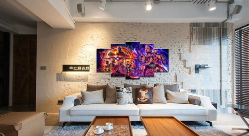 Quadro Decorativo Vingadores Ultimato 5 Peças 130x65 Cm Em T