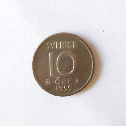 Suecia 10 Ore Año 1959 Moneda De Plata .400 Km#823