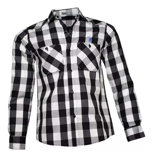 Camisa Xadrez Masculina Kelvy's Preto e Branco