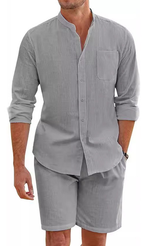 Conjunto De Camisa Y Pantalón Corto De Algodón Y Lino Hombre