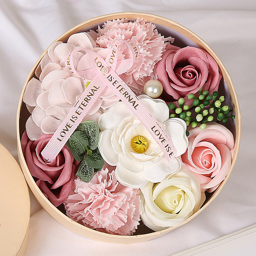 Regalo Día San Valentín Flor Jabón Caja Redonda Pequeña Un