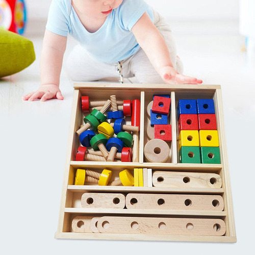 Juego De Construcción De Bloques De Madera Con Tuercas Y