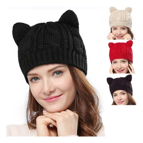 Gorro Orejas De Gato Tejido Crochet Cute Kawaii Mujer Niños