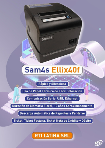 Imagen 1 de 4 de Impresora Fiscal Sam4s Ellix40f Nueva Tecnología