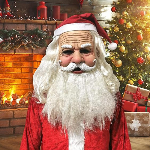 Máscara Realista De Papá Noel De Látex Con Pelo Y Gafas