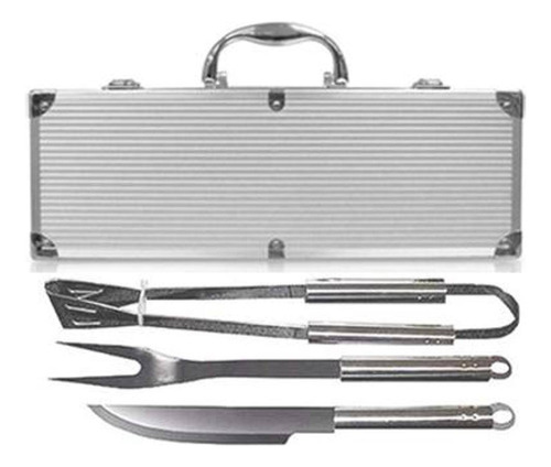 Kit Churrasco Com Maleta 3 Peças Em Inox Gourmet