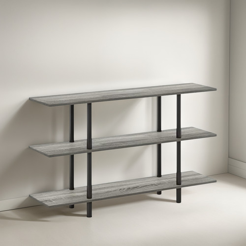 Estante De Exhibición De 3 Niveles Gris Negro Roble Francés