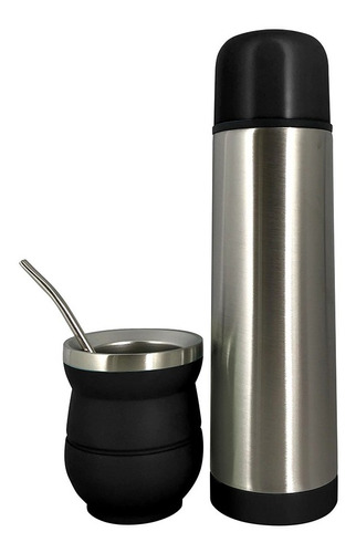 Set Combo Termo + Mate + Bombilla Verde Agua/negro 500 Ml