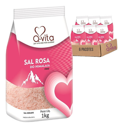6x Sal Rosa Himalaia Fino Q-vita Pacote 1 Kg
