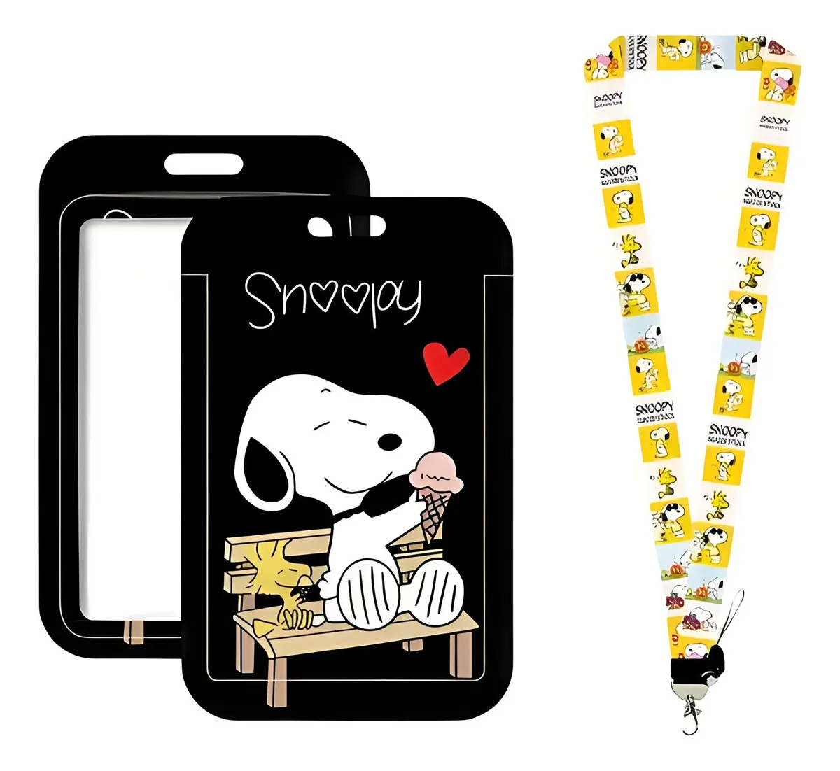 Portacredencial de Snoopy con Cordón y Funda de PVC para Tarjetas Laborales