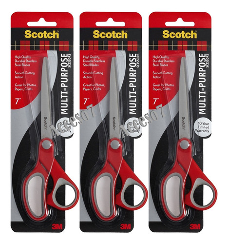 3 Tijeras Scotch® Grande 7 Pulgadas 18cm Acero Inox Multiuso