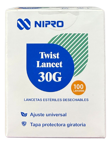 Twist Lancet P/glucómetro 30g (0.30mm) C/100pzs Nipro Color Azul