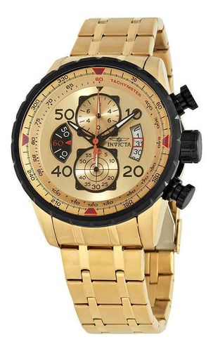 Reloj Invicta Aviator 17205 Cronógrafo Con Esfera Dorada