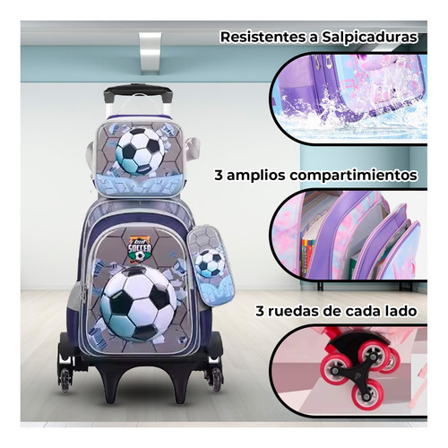 Maleta Mochila 3 En 1 Con Ruedas Y Accesorios Diseño Unicorn