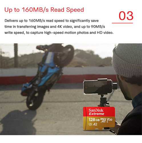 Imagem 8 de 9 de Sandisk Extreme Memoria Micro Sd 128gb U3 C10 A2 V30 4k 160m