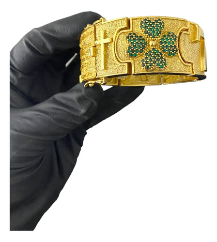 Bracelete Personalizado 30mm 777 Trevo Banhado Ouro 18k 