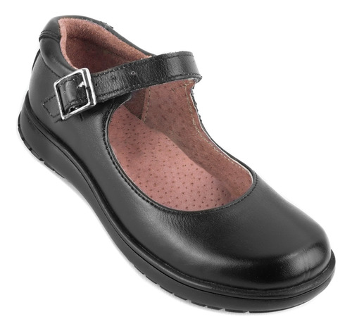 Zapato Niña Escolar 100% Piel Arco Ortopédico 2000 Negro