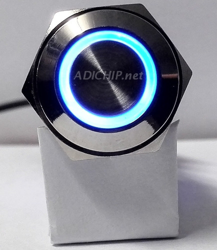Boton Pulsador De Metal Led Con Retención - 16mm Azul